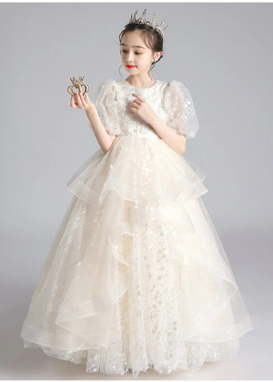 Beaded Ivory Lace Tulle Chic Flower Girl Dress